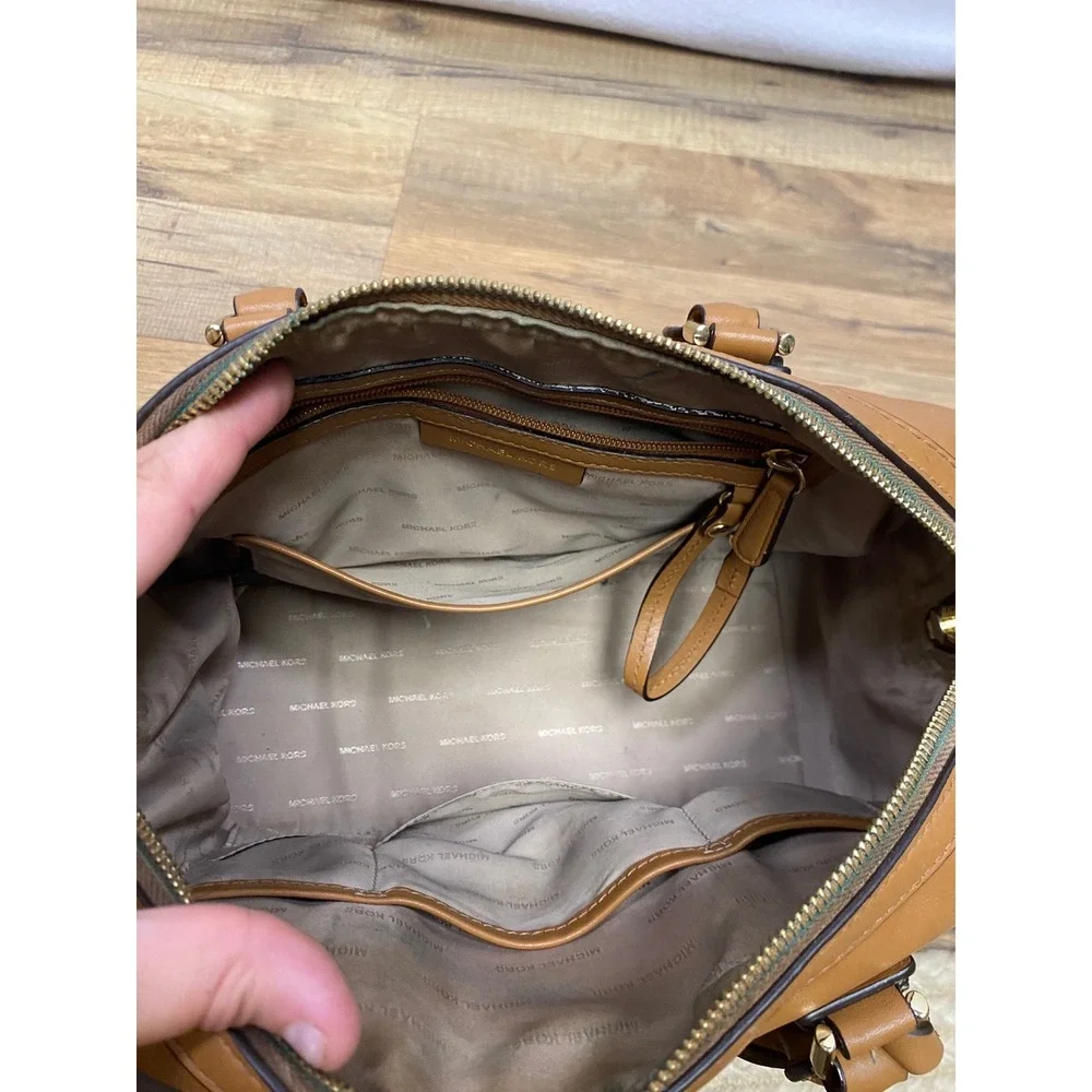 Michael Kors Leather Satchel‎ Orange Stripe Shoulder Bag Top Handle Lock